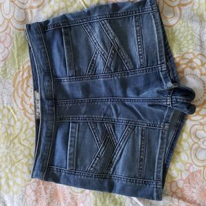 Free People Blue Love Radar High Waist Denim Mini Festival Shorts Size 24
